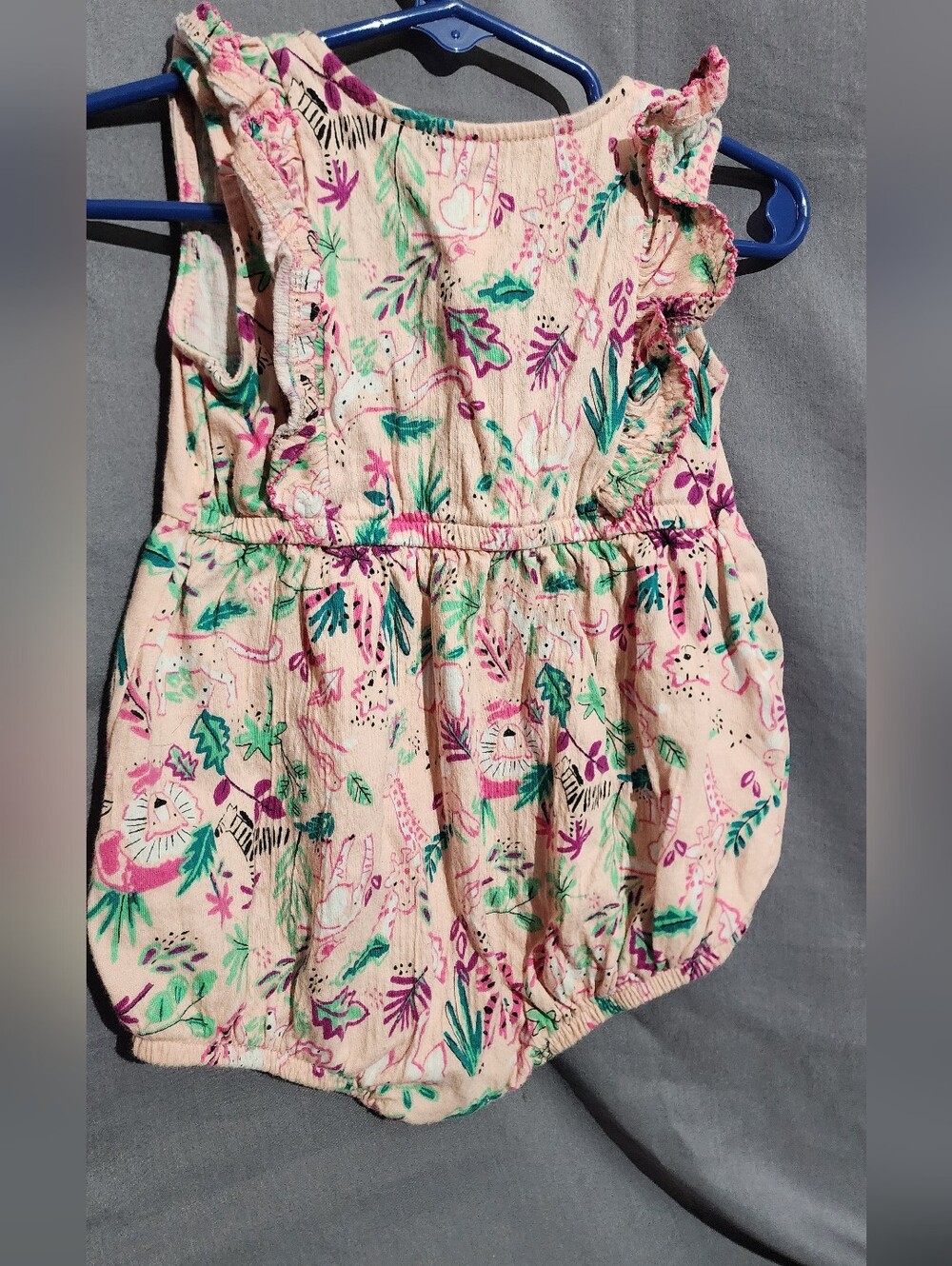 wonder nation Pink Floral and Green Leaf Baby Romper - Picture 3 of 4